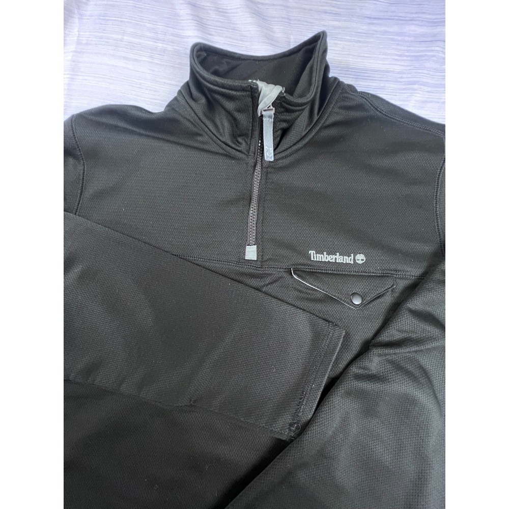 Timberland Mens Black Quarter Zip Pullover Textured Fleece Jacket Large